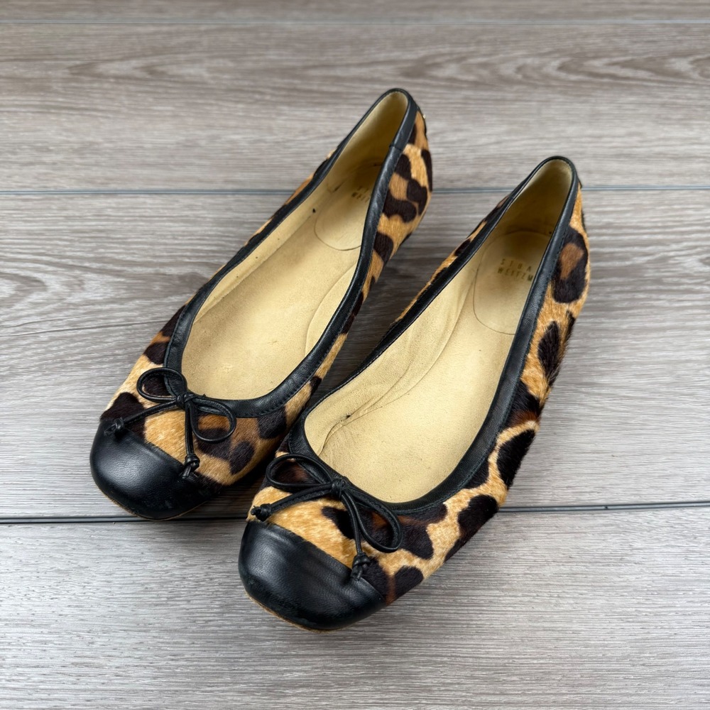 Stuart Weitzman Womens Ballet Flat Leopard Print Dyed Calf Hair Brown 9.5 W